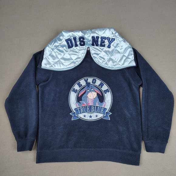 True Blue Tops - Y2K Disney Eeyore "True Blue" Fleece‎ Hoodie Adult Small Embroidered Big Logo
